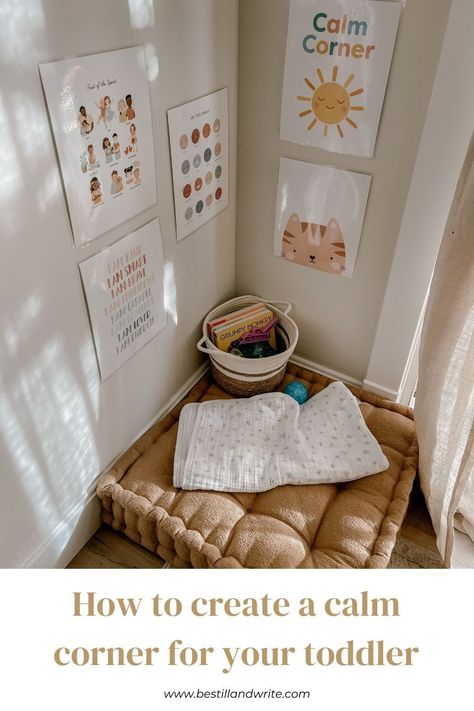 Cozy Corner Playroom, Playroom Calm Corner, Cozy Corner Preschool Calm Down, Nursery Cozy Corner, Calm Corner Bedroom, Timeout Corner Ideas, Calm Down Area At Home, Kiddie Corner Ideas, Preschool Calm Corner