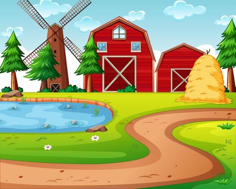 Farm Cartoon, Farm Vector, Pola Kotak, مشروعات العلوم, Jungle Mural, Farm Pictures, Background Cartoon, Montessori Toddler Activities, Preschool Activities Toddler