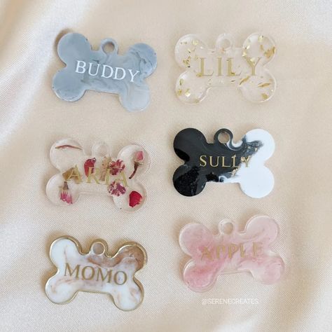 Dog Tags Diy, Astuces Diy, Personalized Dog Tags, Custom Dog Tags, Handmade Pet, Diy Resin Art, Diy Resin Crafts, Homemade Crafts, Dog Bone