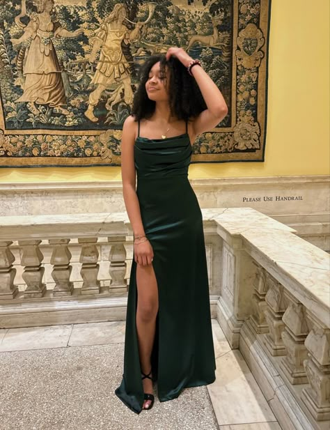 formal, museum location, formal photoshoot ideas Formal Photoshoot Ideas, Formal Photoshoot, Green Spaghetti, One Shoulder Prom Dress, Prom Poses, Formal Prom Dress, Dark Green Dress, Sequin Prom Dresses, Black Prom Dress