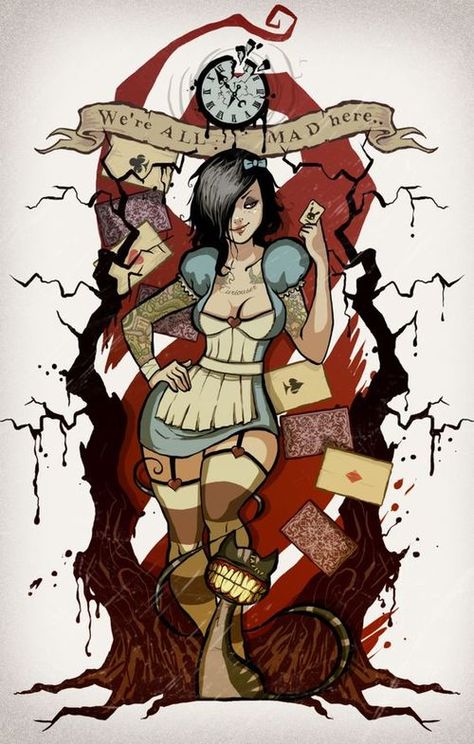 Image shared by Michael Duggan. Find images and videos about wonderland, alice and alice in wonderland on We Heart It - the app to get lost in what you love. Alice In Zombieland, Evil Alice, Disney Punk, Alice In Wonderland Artwork, Dark Alice In Wonderland, Wonderland Artwork, Zombie Land, Punk Disney, Wonderland Tattoo