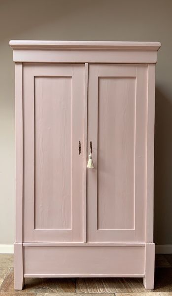 Antique Continental Wardrobe, In Blush Pink Pine Wood, 1900s. Annie Sloan Chalk Paint Antoinette, Cupboard Paint, Hall Cupboard, Pine Wardrobe, Pink Wardrobe, Painted Wardrobe, Larder Cupboard, Antique Wardrobe, Wood Wardrobe