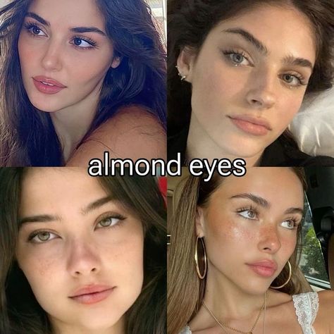 Makeup Looks For Almond Shaped Eyes, Eye Shape Aesthetic, Almond Upturned Eyes, How To Get Almond Eyes, Make Up For Almond Shaped Eyes, Almond Eye Shape Makeup, Upturned Almond Eyes, Pretty Eye Shape, Roundish Almond Eyes Makeup