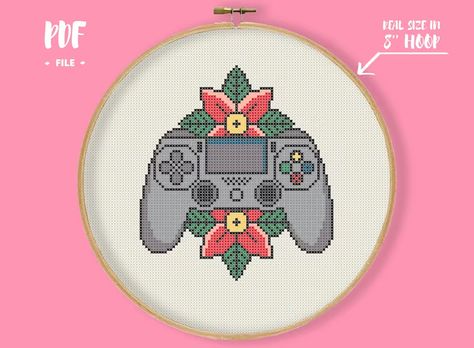 Game Joystick Cross Stitch Pattern Gamer Console Embroidery - Etsy Canada Play Computer, Play Computer Games, Pattern Game, Girl Gamer, Computer Games, Stitch Ideas, Pixel Pattern, Fabric Canvas, Cute Games