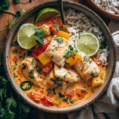 Fish In Coconut Milk, Fish Stew Recipes, Coconut Fish, Quick Delicious Meals, Sauteed Greens, Seafood Stew, Fish Stew, Coconut Soup, Beef And Potatoes