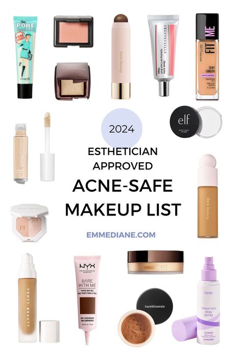 Bring this list with you the next time you go shopping for makeup! These are the BEST foundations, bronzers, blush, primers, highlighters and more for acne-prone skin. Acne Prone Skin Makeup, Best Makeup For Acne, Acne Safe Makeup, Makeup Acne, Skin Breakouts, Best Makeup Primer, Face Mapping Acne, Makeup Contouring, Safe Makeup