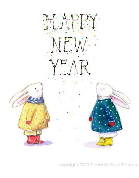 New Years Drawing Ideas, New Year Drawing, New Year's Drawings, Watercolor Rabbit, New Year Illustration, New Year Art, Christmas Bunny, Rabbit Illustration, Happy New Year Images