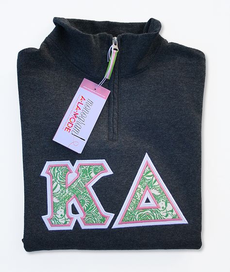 Kappa Delta Sorority Letter 1/4 Zip Sweatshirt Sorority Letter Sweatshirts Ideas, Sorority Sweater Letters, Sorority Stitched Letters Simple Sweatshirt, Kappa Delta Sweatshirt, Big Crafts, Sorority Letter Print Crew Neck T-shirt, Kappa Delta Sorority, Delta Sorority, Sorority Letters