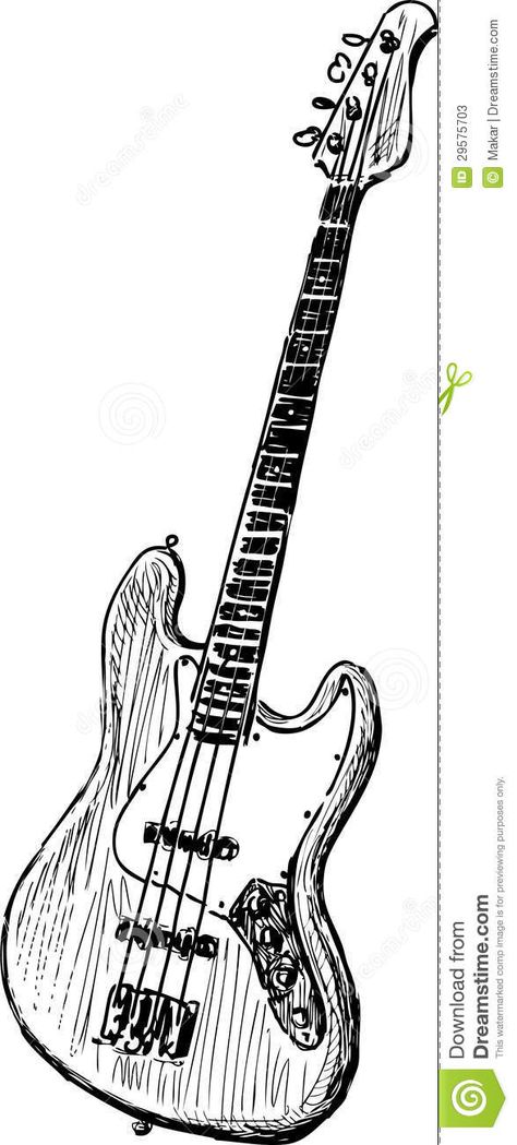 Electric Guitar Art Drawing, Electric Guitar Drawing Sketches Pencil, Easy Guitar Sketch, Bass Guitar Art Drawing, Hand Playing Guitar Drawing, Electric Guitar Drawing Reference, Bass Guitar Sketch, Base Guitar Drawing, Guitar Art Reference