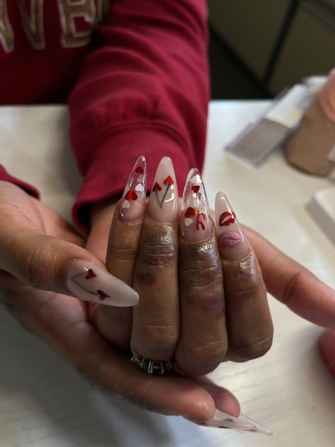 Valentines day almond nails wirh chrome designs. Nail inspo. Instagram: nailsbbecky #nailart #valentinesdaynails #almondnails #acrylicnaildesigns Valentine’s Day Nails Almond, Valentines Day Almond Nails, Valentines Nails Designs, Chrome Designs, Vday Nails, Nail Designs Valentines, Inspo Instagram, Designs Nail, Nails Almond