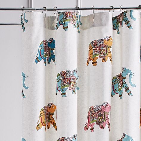 Elephant Parade Shower Curtain Elephant Curtains, Temple Festival, Green Bathroom Accessories, Elephant Home Decor, Elephant Parade, Cotton Shower Curtain, Elephant Decor, Custom Drapes, Bedroom Goals