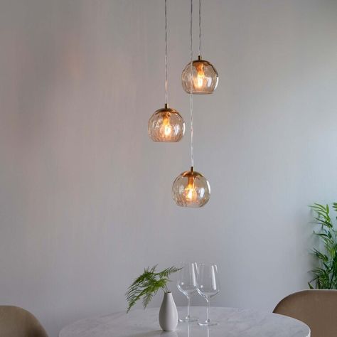 Drop Pendant Lights, Drop Ceiling Lighting, Stairwell Lighting, 3 Light Pendant, Cluster Pendant, Globe Pendant, Hanging Pendants, Satin Brass, Ceiling Pendant