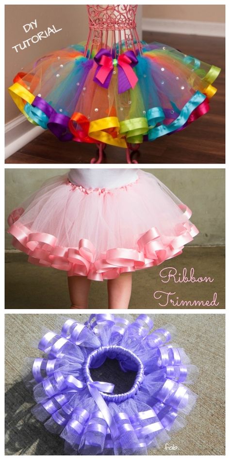 DIY No Sew Tutu Skirt Ideas & Tutorials - Kids Ribbon Trimmed Boutique Tutu Skirt DIY Tutorial Tutu Skirt Diy, Tulle Skirt Kids, Diy Tutu Dress, Diy Tulle Skirt, Diy Tutu Skirt, Tulle Skirt Tutorial, Diy Tutus, Tulle Crafts, Themed Costumes