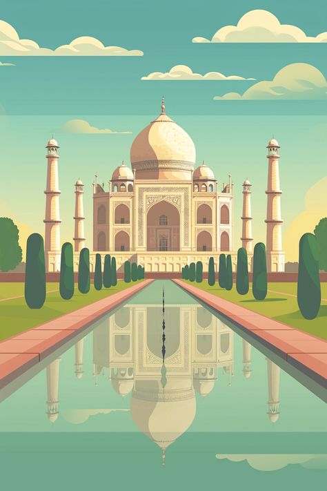 🌟💎Travel Wall Art with Midjourney Prompts - Click the Link in my Bio🎉🔗 India Tourism Illustration, Tourism Illustration, India Tourism, Travel Wall Art, Travel Wall, Travel Dreams, Click The Link, Taj Mahal, Wall Painting