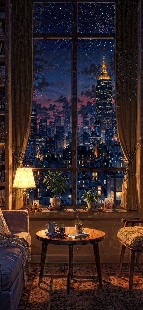 Window View Wallpaper, Night Window View, Surreal Images, Night Window, View Wallpaper, City Night, Pop Art Wallpaper, Cool Wallpapers Art, Window View