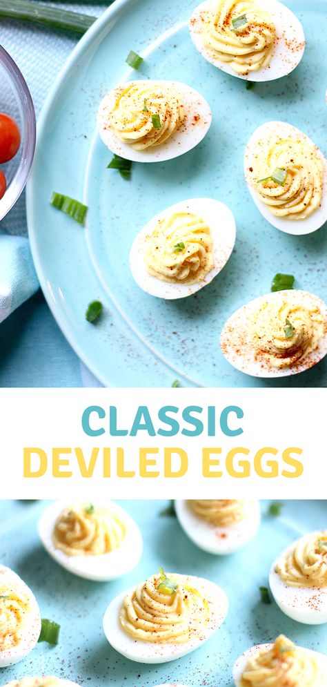 Get ready to make the Best Deviled Eggs! This classic deviled egg recipe is so darn delicious, they won't last long at your next picnic or potluck! #summer #eggs #easyrecipe #potluck #deviledeggs via @https://www.pinterest.com/Erin_Simplicity/ Best Deviled Egg Recipe Ever, Appetizers Vegetarian, The Best Deviled Eggs, Dips Appetizers, Thanksgiving Deviled Eggs, Deviled Egg Recipe, Classic Deviled Eggs, Deviled Eggs Recipe Easy, Deviled Eggs Recipe Classic