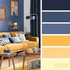 The best living room color schemes - Blue and Mustard Color Palette Mustard Color Palette, Blue Living Room Color, Good Living Room Colors, Beautiful Bedroom Colors, Best Color Schemes, Color Palette Yellow, Yellow Living Room, Living Room Color Schemes, Room Color Schemes