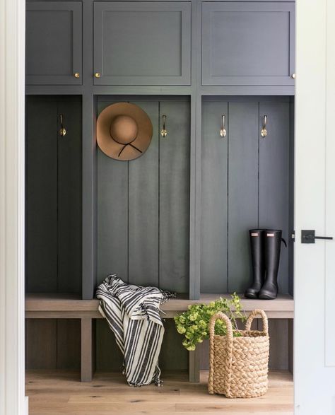 Going Dark, Farmhouse Mudroom, Mudroom Cabinets, Koti Diy, Greige Design, Mudroom Lockers, Mudroom Entryway, Mudroom Decor, Mudroom Laundry Room