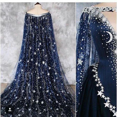 Beautiful Night Court Dress Midnight Ball Gown, Space Inspired Dress, Space Gown, Midnight Gown, Dark Blue Prom Dresses, Prom Dress Sparkly, Moon Outfits, Midnight Dress, Gaun Abad Pertengahan