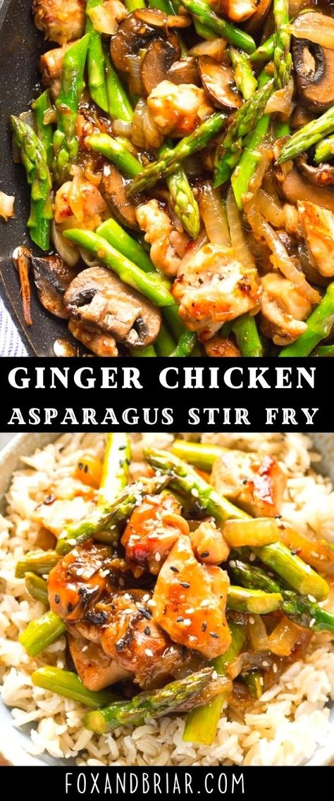 Chicken Asparagus Stir Fry, Ginger Chicken Stir Fry, Ginger Chicken Recipes, Chicken Stir Fry Recipe, Asparagus Stir Fry, Grilled Asparagus Recipes, Spring Produce, Stir Fry Recipes Chicken, Easy Stir Fry