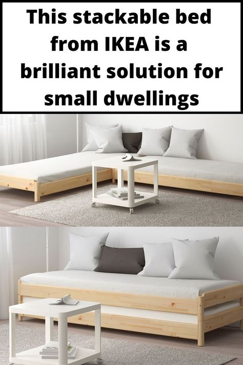 Stackable Bed, Ikea Sofa Bed, Space Saving Furniture Bedroom, Beds For Small Spaces, Spare Bed, Space Saving Beds, Remodel Basement, Convertible Bed, Kids Basement