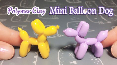 Video By TeacupCC on youtube. Balloon Animal Earrings, Clay Balloon Dog, Sculpey Clay Ideas, Clay Balloon, Diy Ballon, Diy Polymer Clay, Clay Inspo, Dog Diy, Clay Magnets