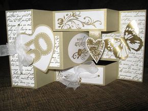 50th Anniversary Cards Handmade Gold, Trishutter Cards, 50th Wedding Anniversary Cards, Trifold Shutter Cards, 50th Anniversary Card, Engagement Anniversary Card, Shutter Cards, 50th Anniversary Cards, Shutter Card