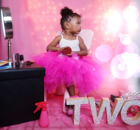 2nd Birthday Photo Shoot Ideas, Second Birthday Photo Shoot, Second Birthday Photos, Toddler Makeup, Pink Birthday Theme, Black Baby Girl Hairstyles, Toddler Birthday Outfit, Makeup Shoot, 2nd Birthday Photos