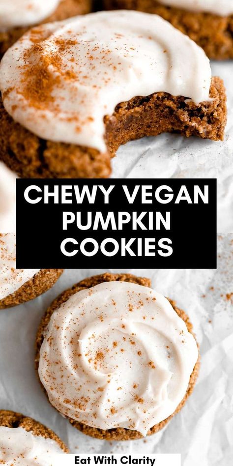 Dairy Free Cream Cheese Frosting, Iced Pumpkin Cookies, Vegan Pumpkin Cookies, Thanksgiving Baking, Dairy Free Pumpkin, Dairy Free Cream Cheese, Grain Free Desserts, Dairy Free Cookies, Gf Desserts