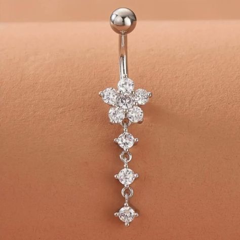 Dazzling Rhinestone Belly Button Ring Fashion-Forward Flower Tassel Design High-Quality Zirconia Navel Piercing Jewelry Perfect Vacation Style Body Accessory For Summer Beach Trips Cute Belly Rings Stud, Clip On Belly Button Rings, Belly Button Piercing Beach, Belly Button Jewelry Dangle, Flower Belly Button Piercing, Dangling Belly Button Rings, Belly Button Piercing Ring, Summer Belly Button Rings, Belly Rings Stud