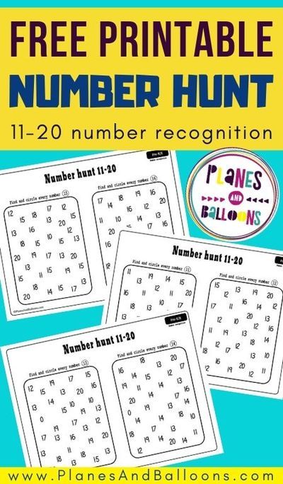 Number 11-20 worksheets for kindergarten - number recognition activity for teaching numbers in preschool and kindergarten. #prek #kindergarten #planesandballoons Number Recognition Activities 11-20 Math Games, Number To 20 Activities, Number Hunt Worksheet, Teaching Numbers 11-20, Teen Number Activities Kindergarten, Teaching Teen Numbers Kindergarten, Number Recognition Activities 11-20, Numbers 11-20, Teen Number Activities