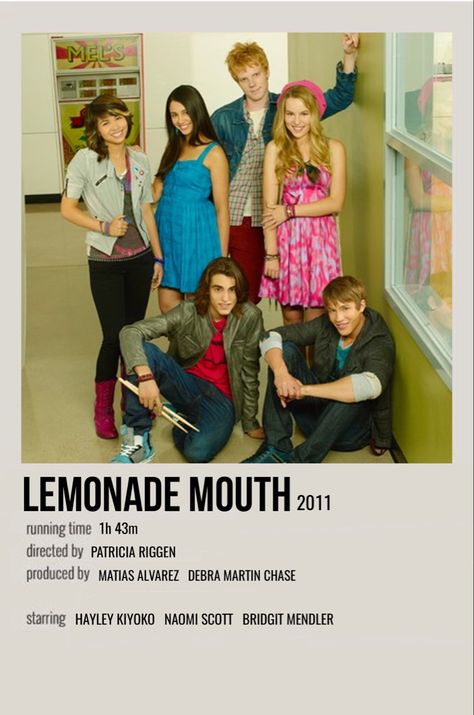 minimal polaroid movie poster for lemonade mouth Lemonade Mouth Poster, Lemonade Mouth Aesthetic, Below Her Mouth, Polaroid Movie Poster, Lemonade Mouth, Disney Channel Movies, Comfort Movies, Iconic Movie Posters, Movie Card