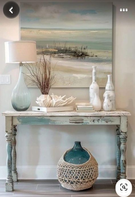 Vintage Coastal Cottage Decor, Coastal Foyer, Summer Room Decor, Boho Beach House, Coastal Decorating Living Room, Coastal Farmhouse Decor, Beach House Living Room, Coastal Country, Beach House Interior Design