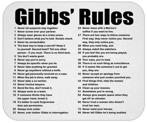 NCIS 2020 Gibbs' Rules Mouse Pad | Etsy Ncis Funny, Ncis Gibbs Rules, Mind Reading Tricks, Gibbs Rules, Dave Ramsey Baby Steps, Katerina Petrova, Golf Quotes, Entrepreneur Inspiration, Manifestation Law Of Attraction