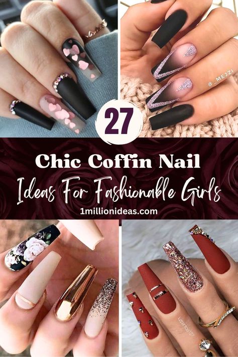 27 Chic Coffin Nail Ideas For Fashionable Girls Classy Coffin Nail Designs, Coffin Nail Ideas, January Nail Designs, Ballerina Nails Designs, Short Coffin Nails Designs, Acrylic Nail Designs Coffin, Classy Nail Designs, Shaped Nails, Short Coffin Nails