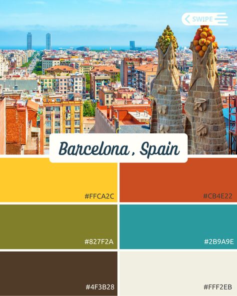 This palette is as colorful as the city that inspried it…Barcelona. Family Photo Colors, Barcelona Architecture, City Branding, Brand Palette, City And Colour, Barcelona City, Diagram Architecture, Color Pallets, Photo Colour