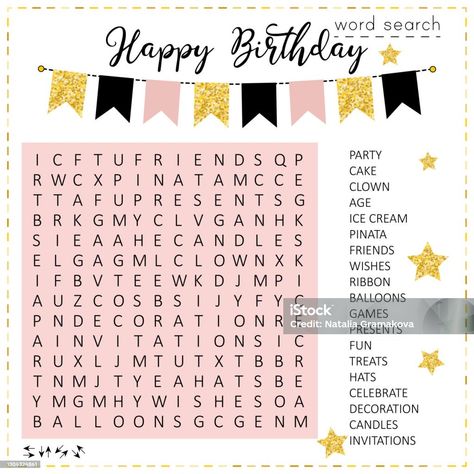 Birthday Word Search Free Printable, Birthday Crossword Puzzle, Wordsearch For Kids, Candle Invitation, Cross Words Puzzle For Kids, Crossword Puzzles For Kids, Happy Birthday Words, Crossword Puzzles, Educational Games For Kids