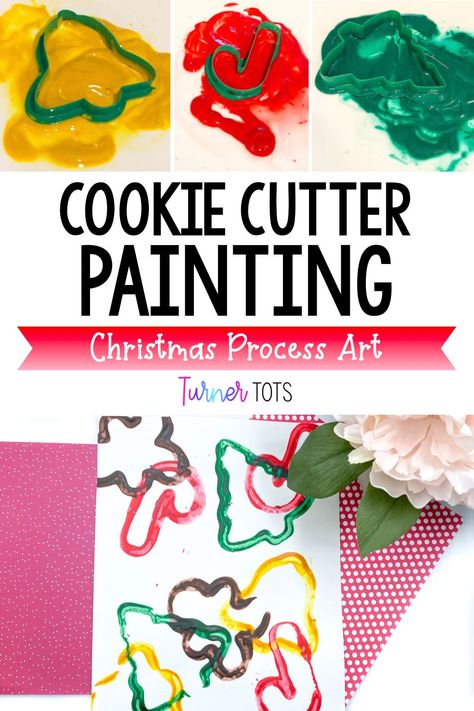 If you're all about your preschoolers, pre-k students, and kindergarteners exploring process art, then this simple cookie cutter painting is for you. This Christmas art project easy to set up in your classroom or at home. Click to see this plus more Christmas art activities for preschoolers. Christmas Craft Activities For Toddlers, Christmas Theme Crafts Preschool, Winter Holiday Crafts Preschool, Christmas Theme Preschool Lesson Plans, Christmas Cookie Crafts For Toddlers, Process Art Christmas Preschool, December Daycare Activities, Toddler Art Christmas, Christmas Craft 2 Yo