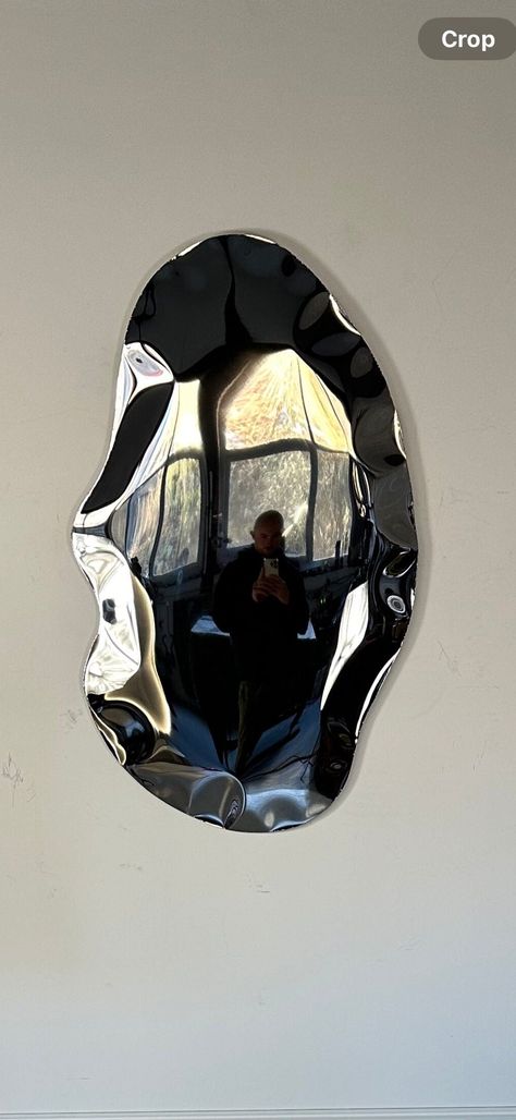 chrome puddle mirror by PIERS HENRY contact for a bespoke size Our Metal balloon wall art by is hand made and each one is lightly unique. The mirror provides a very good reflection however as it's metal it isn't alike a perfect glass mirror  Each sculpture is signed and serial numbered on the back. Balloon mirror is a beautiful sculpture that stands out from most artwork pieces and captures the light and reflects beauty. Wall mountable and bespoke sizes available. Size in image is 1.3 x 80cm By Wall Mirror Unique, Chrome Wall Art, Melted Mirror, Bathroom Sculpture, Chrome Artwork, Surreal Mirror, Puddle Mirror, Distorted Mirror, Mirror Wallpaper