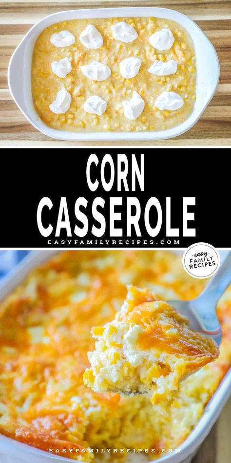 This Jiffy Corn Casserole is the BEST cheesy corn casserole recipe out there! It only has a few ingredients and takes minutes to make. The result is the most lusciously creamy, sweet corn filled casserole with savory cheese baked on top for the perfect corn pudding side dish. We love this casserole for thanksgiving, Christmas, Easter, and an easy side dish for grilling out. What makes this Jiffy Corn Casserole so special is the dollops of sour cream throughout the casserole adding flavor pops. Corn Casserole By Susan Drees, Corn Casserole With Cream Cheese And Ritz Crackers, Thanksgiving Corn Casserole, Spicy Corn Casserole, Corn Casserole Recipes, Shoepeg Corn Casserole, Cheesy Corn Casserole Recipe, Jiffy Corn Casserole Recipe, Casserole For Thanksgiving