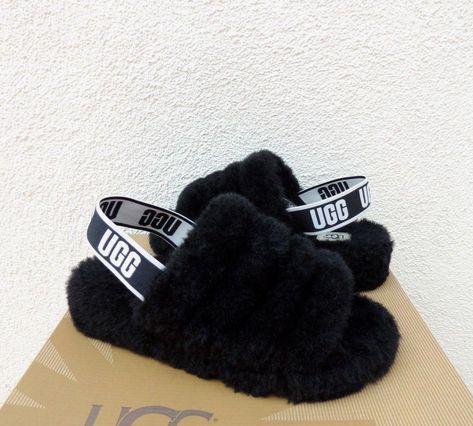 Fluff Yeah Slide, Ugg Tasman Slippers, Ugg Tasman, Slides For Women, Comfy Slippers, Black Uggs, Black Leather Sneakers, Sheepskin Slippers, Comfortable Slippers