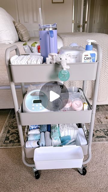 Bedside Cart For Newborn, Rolling Cart Organization Baby, Postpartum Bedside Cart, Postpartum Cart Organizer, Baby Cart Organize, Newborn Rolling Cart, Bedside Cart For Baby, Newborn Bedside Station, Nursery Cart Organizer