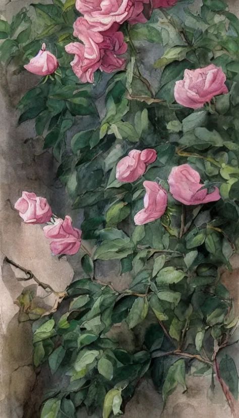 Paint a climbing pink rose rambling on the wall o - starryai Photo Gifts Diy, Romantic Paintings, Growing Roses, Art Generator, Rose Painting, Creepers, Gifts Diy, Art Object, Pink Rose