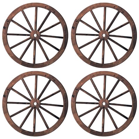 PRICES MAY VARY. 4 Piece Combination: the package includes 4 pieces of wooden wagon wheels, amplifying the rustic style that each piece imparts; These wagon wheels are designed to complement each other, you can use them to create different shape combinations; Their charming, burnt like finish design blends smoothly with most interiors, infusing your space with a touch of vintage Engaging Art Piece: the wooden wheels are crafted from quality wood, ensuring a strong and durable frame that will wit Wagon Wheel Wall Decor, Rustic Yard Decor, Wheel Wall Decor, Cowboy Party Decorations, Wagon Wheel Decor, Wooden Wagon Wheels, Home Bar Garage, Wood Wagon, Wagon Wheels