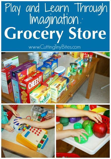 Play and Learn Through Imagination: Grocery Store. Imaginative or dramatic play idea for toddlers, preschoolers and early elementary. Grocery Store Dramatic Play, Dramatic Play Activities, School Diy Ideas, Play Grocery Store, Tiny Bites, Dramatic Play Themes, Purposeful Play, Dramatic Play Preschool, Dramatic Play Area