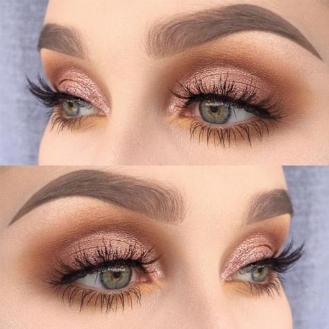 39 Top Rose Gold Makeup Ideas To Look Like A Goddess | Page 9 of 13 Rose Gold Eye Makeup, Simple Makeup Natural, Gold Makeup Looks, Eyeshadow For Blue Eyes, Trendy Eyeshadow, Wedding Makeup For Brown Eyes, Gold Eye Makeup, Rose Gold Makeup, Wedding Makeup Tips