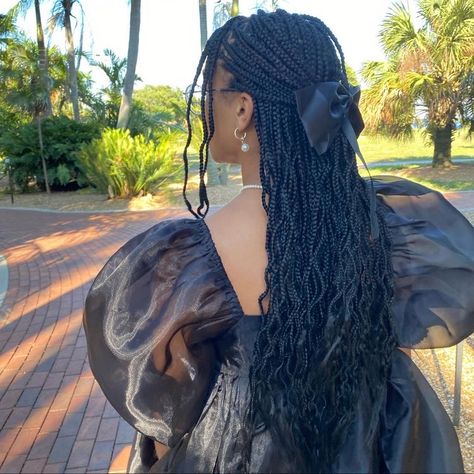 Coquette Hairstyles Box Braids, Fancy Black Hairstyles, Princess Braids Black Hair, Black Princess Hairstyles, Feminine Braids, Curly Braids For Black Women, Black Dress Fancy, Cute Braids Hairstyles, Braids Hairstyles 2023