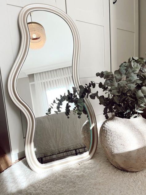 Blob Mirrors, Trendy Mirrors, Wavy Mirror, Home Decor Aesthetic, Unique Mirrors, Living Room Mirrors, Decor Aesthetic, Room Accessories, Asymmetrical Design