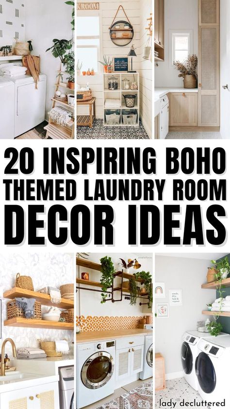 20 Inspiring Boho-Themed Laundry Room Decor Ideas Boho Laundry Room, Laundry Shelving, Boho Laundry, Laundry Help, Laundry Room Decor Ideas, Laundry Room Design Ideas, Laundry Room Lighting, Boho Dining Room, Laundry Room Art