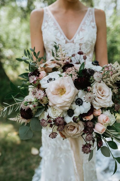 Florals On The Ground Wedding, Burgundy Blush Navy Bouquet, Fall Wedding Flowers Ranunculus, Flowers For Dusty Rose Wedding, Anemone Flower Wedding Bouquet, Plum Blush Wedding, Wedding Flowers January, Burgundy Ranunculus Bouquet, Winter Boho Wedding Flowers